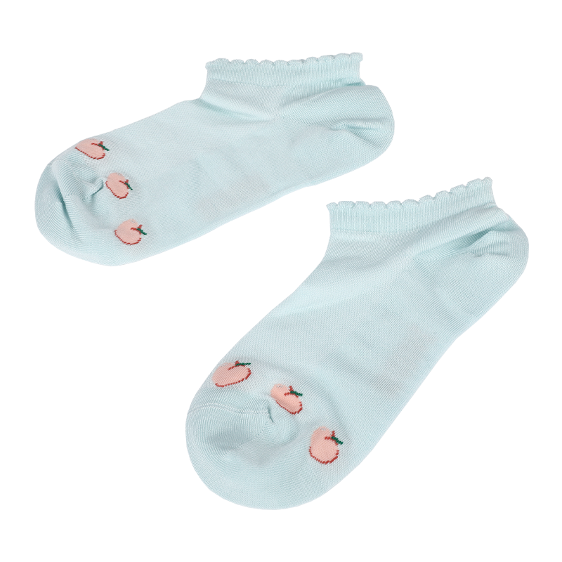 Calze da donna all'ingrosso personalizzate in maglia traspirante con motivo a fragola e tacco basso cucito a Y