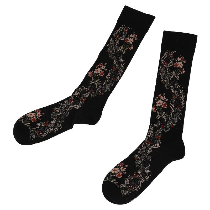Abbina l'estetica della tua collezione di abbigliamento aumentando al contempo l'AOV dei tuoi clienti moda colorato ricco design jacquard calza da donna alla moda al ginocchio con motivo floreale