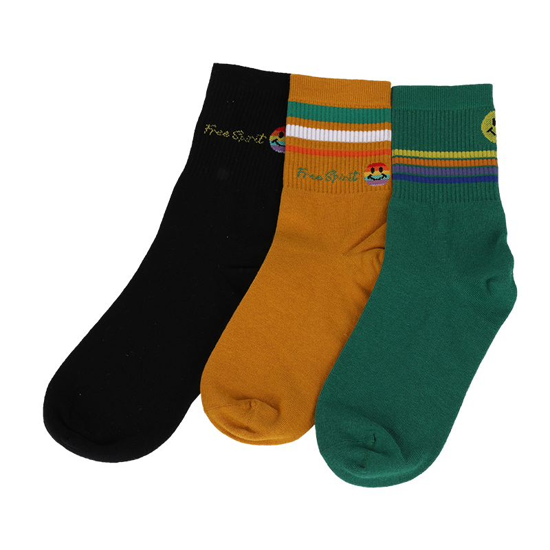 Calzini streetwear casual, da abito o personalizzati con motivo a faccia emoji realizzati con calzini classici da uomo in cotone pettinato di alta qualità con motivo sorridente e strisce