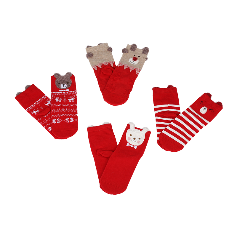 Calzini per bambini in cotone ricco di moda jacquard design 3D simpatici calzini tubolari in filato di piume con orecchie 3D sul guardolo